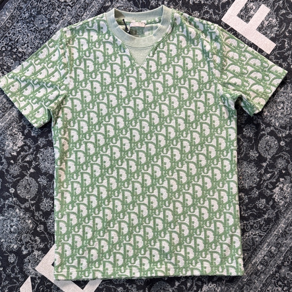 Dior Green and White Monogram Crewneck Tee